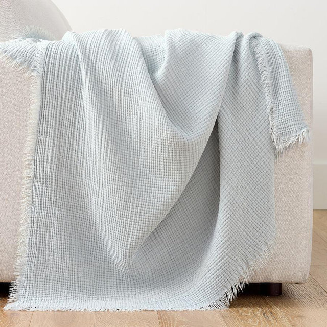Orinda Cotton Gauze Muslin Throw, Cloud Blue, 50" x 60"