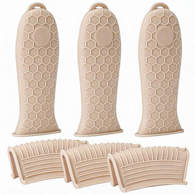 Joyhalo Cast Iron Skillet Handle Covers, 6 Pack Heat Resistant Silicone Pot Handle Sleeve Covers, Khaki
