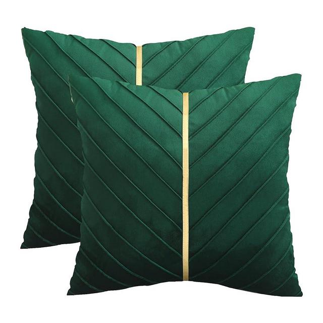 Tosleo Dark Green Velvet Throw Pillow Covers 18x18 inch Pack of 2 with Gold Leather Home Decorative Cushion Cases Luxury Modern Pillow Covers for Sofa Bedroom Livingroom Car