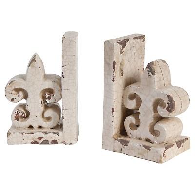 Set of 2 Crackle Finish Ceramic Fleur de lis Bookends