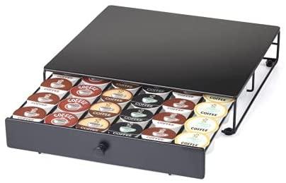 K-Cup Holder, 36 Pod Pack Holder, Non-Rolling, Compact Under Coffee Pot Storage Sliding Drawer, Home Kitchen Counter Organizer, Capacity-Stationary