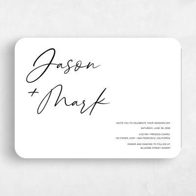 Black Rounded Wedding Invitation - Nahomi Landscape Letterpress