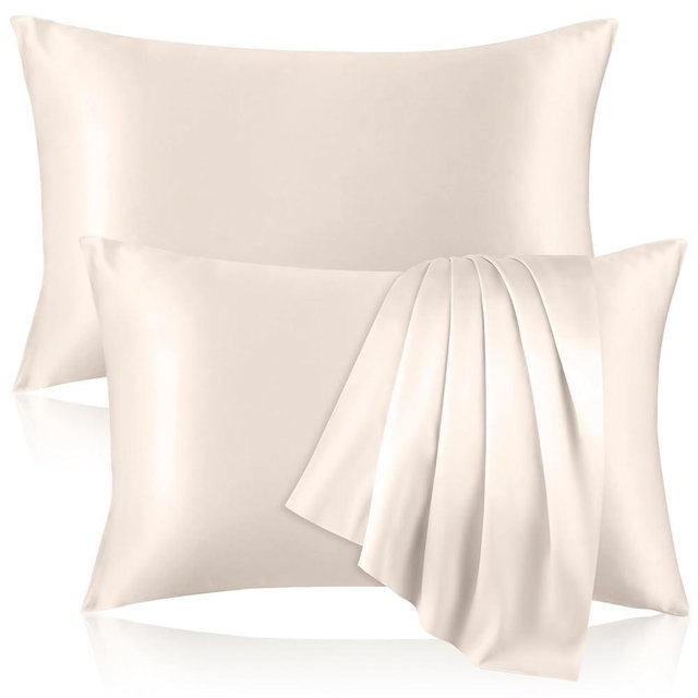 2 Pack 100% Pure Silk Pillowcase for Hair and Skin, Both Sides Mulberry Silk Pillowcases with Hidden Zipper, Cooling Pillowcase 19 Momme, 600 Thread Silk Pillow Cases King Size, Beige
