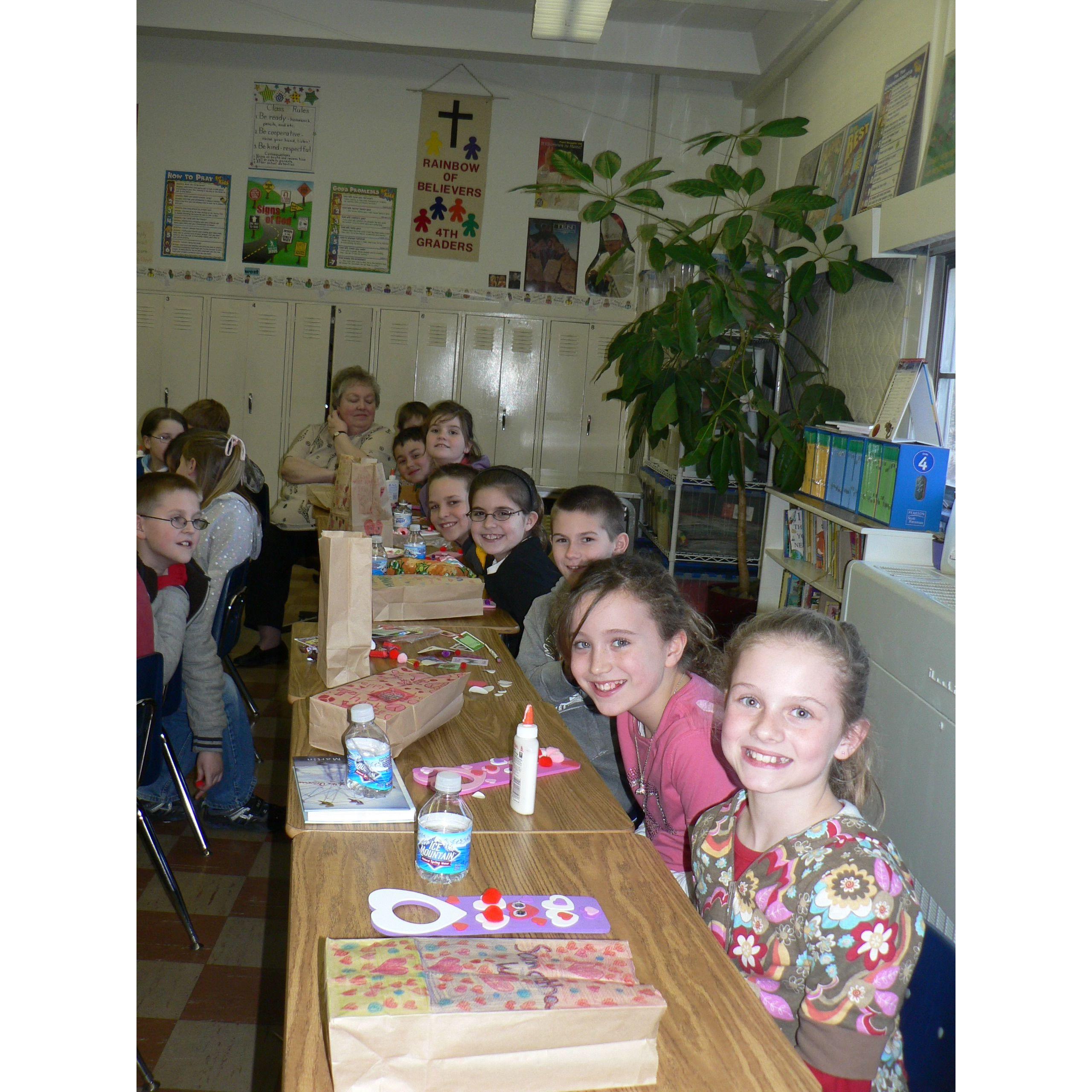 This is a photo of us on Valentine's Day in the 4th grade class where we first became friends!