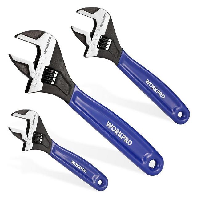 WORKPRO 3-piece Adjustable Wrench Set, 6-Inch & 8-Inch & 10-Inch Wrenches, Wide Jaw Black Oxide Wrench, Metric & SAE Scales, Cr-V Steel, for Home, Garage, Workshop
