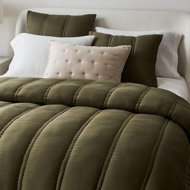 Tencel Variegated Channel Stitch Comforter, Full/Queen, Dark Olive