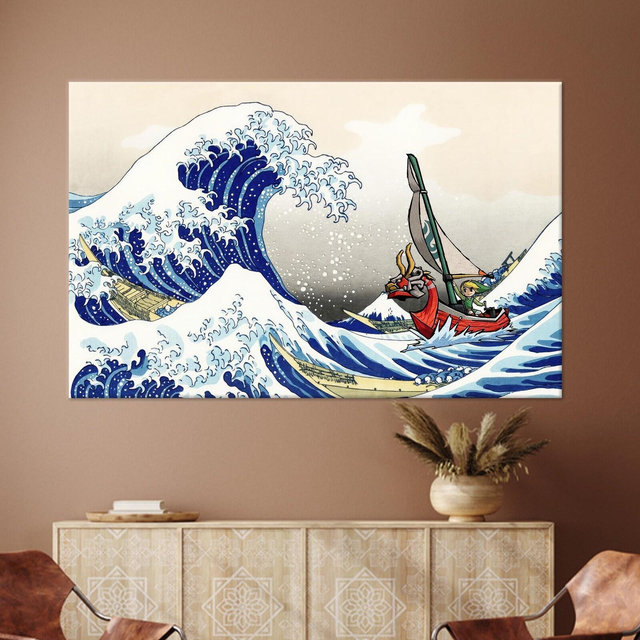 The Legend of Zelda Windwaker The Great Wave off Kanagawa Canvas, Kanagawa Poster, Windwaker Wall Decor, Modern Canvas Poster, Abstract Art,