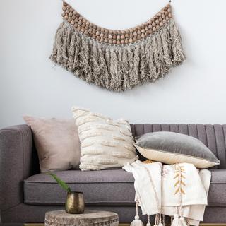 Wood Bead and Wool Wall Hanging