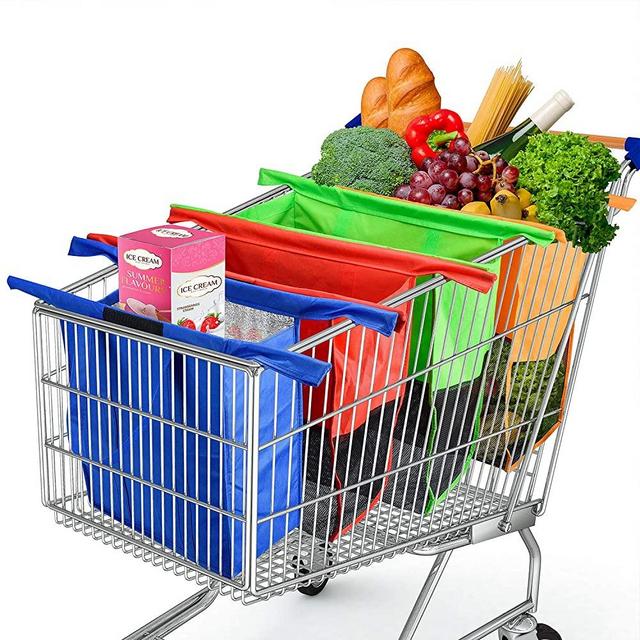Glotoch Reusable Trolley Bags For Shopping Cart 4 Pack Shopping Cart Bags Reusable Grocery Bags for Trolley Carts Shopping Bags Trolley Bags Grocery Cart Bags for Hot or Cold Groceries