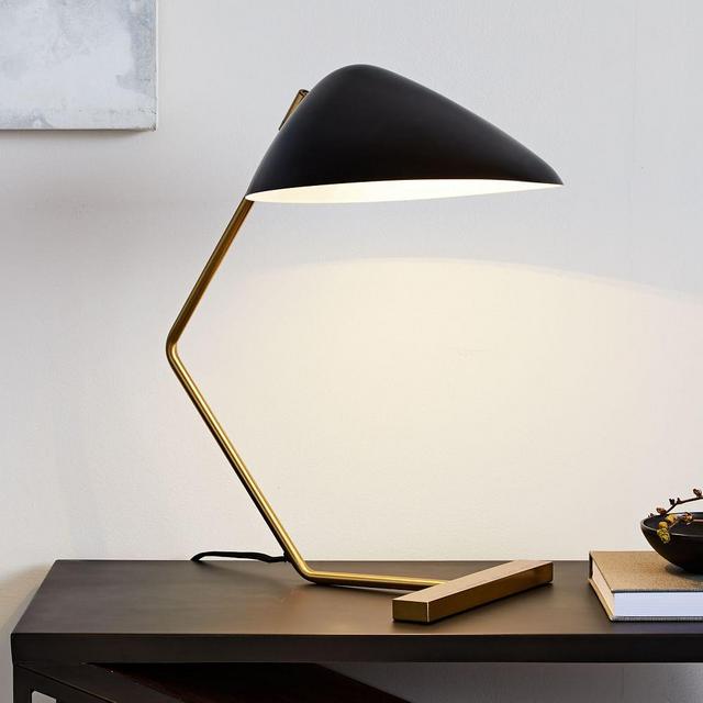 Curvilinear Mid-Century Table Lamp, Black/Brass