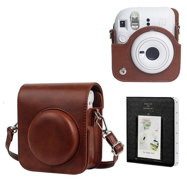 WOGOZAN Protective Case for Fujifilm Instax Mini 12 Instant Camera - With Light-sensitive Holes, Lower Right Lens Fit, Specially Designed for Mini 12 Camera - Brown
