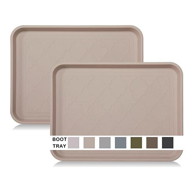 Boot Tray for Entryway Indoor, Heavy Duty Shoe Mat Tray 2 Packs, 16.7"x12.8" Waterproof Shoe Tray with Raised Edge, Outdoor Multi-Purpose Tray for Boots, Shoes, Garden, Pets