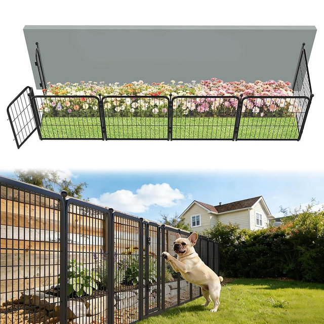 FXW Garden Fence Outdoor for the Yard – 24in(H) x 11.4ft(L) Heavy Duty Metal Animal Barrier for Dog, No Dig Decorative Dog Fence, 6 Panels, Black