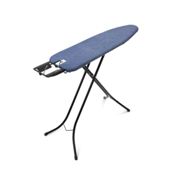 Brabantia Size B Ironing Board (49x15 in) 7 Height Options, Adjustable Steam Iron Rest Holder (Denim Blue) Non-Slip Feet, Anti-Collapse Child Locks