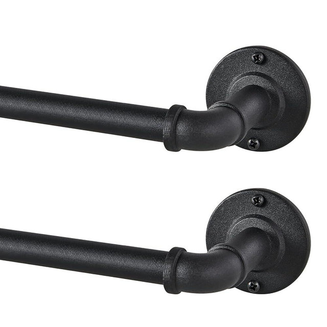 2 Pack Industrial Curtain Rods for Windows 48 to 84 Inches, Blackout Wrap Around Curtain Rod, for Indoor and Outdoor, 5/8 Inch Diameter, 35 to 75 Inches, Black