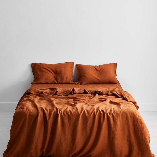 Rust 100% Flax Linen Bedding Set KING