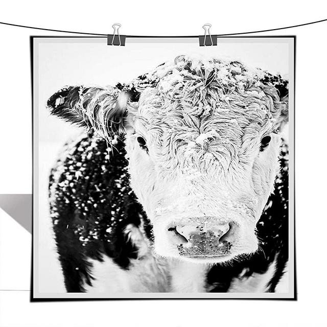 Hereford Cow Black and White Modern Abstract Oil Painting on Canvas Posters and Prints Rustic Farmhouse Decor Wall Art Painting Abstract Pictures for Living Room Decor (No Frame,60x80cm)