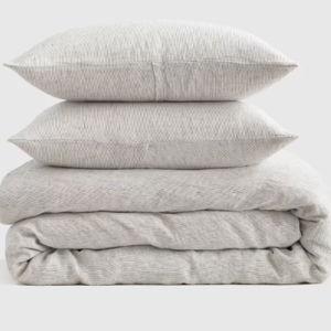 European Linen Stripe Duvet Cover Set | Quince-King- Grey/White Mini Pinstripe