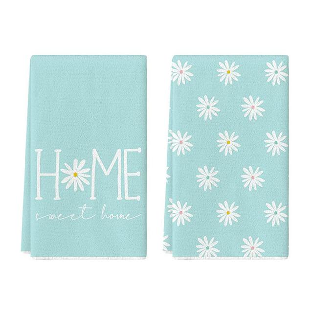 Artoid Mode Spring Blue Home Sweet Home Flowers Kitchen Towels Dish Towels, 18x26 Inch Summer Seasonal Decoration Hand Towels Set of 2