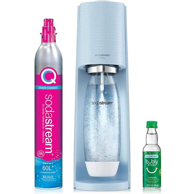 SodaStream Terra Sparkling Water Maker (Misty Blue) with CO2, DWS Bottle and Bubly Drop