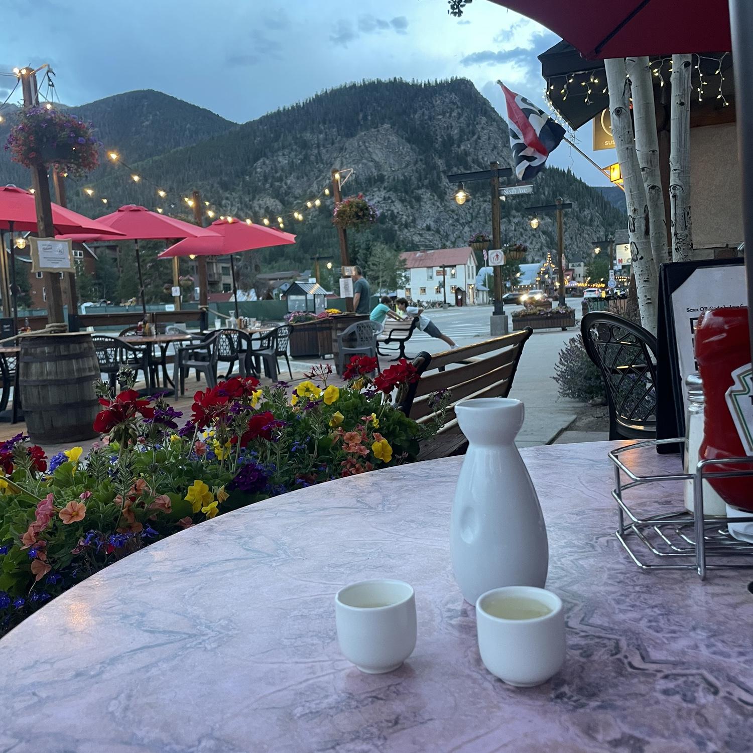 Post proposal sake celebration in Frisco, CO