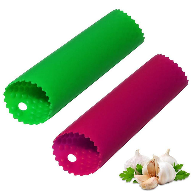 Sinnsally Garlic Peeler Skin Remover Roller Keeper,Easy Quick to Peeled Garlic Cloves with Best Silicone Tube Roller Garlic Peeling Kitchen Tool (Green,Red)