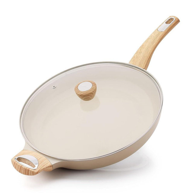 SENSARTE Ceramic Nonstick Frying Pan Skillet with Lid 12.5Inch Large Non Stick Non-toxic Healthy Kitchen Cooking Chef's Pan, Free of Intentionally Added PFOA/PFAS/PTFE, Induction Compatible