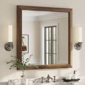 36 in. W x 36 in. H Square Aluminum Alloy Framed and Tempered Glass Wall Bathroom Vanity Mirror in Dark Brown Wood