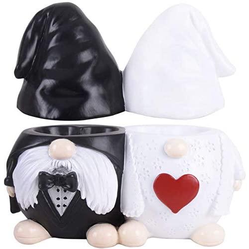 Vencer Resin Wedding Gnome Bride & Groom,MR.&MRS.Ring Jewelry Tray-His and Hers Two Section Trinket Tray for Wedding and Engagement Rings,Wedding Decorations,Anniversary Presents,Home Gnome Decor