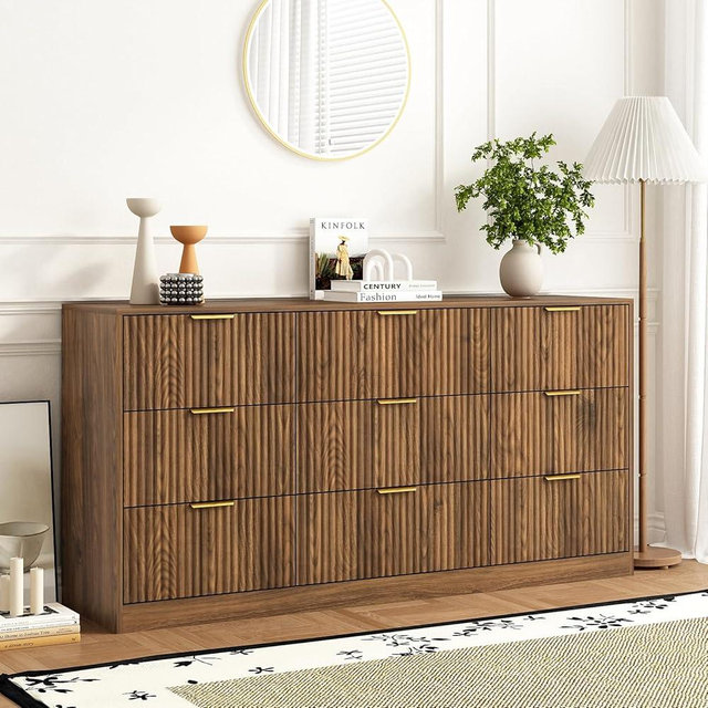 Sscaktu 9 Drawer Dresser for Bedroom with Deep Drawers, 63" Wide Wood Dresser, Large Floor Chest of Drawers, Modern Long TV Stand, Mid Century Storage Cabinet Side Table, Natural