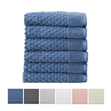 Great Bay Home 100% Cotton Hand Towel Set (16 x 28 inches) Highly Absorbent, Textured Luxury Hand Towels. Grayson Collection (Set of 6, Blue)