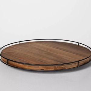 Wooden Lazy Susan with Metal Trim Brown/Black without handles - Hearth & Hand™ with Magnolia