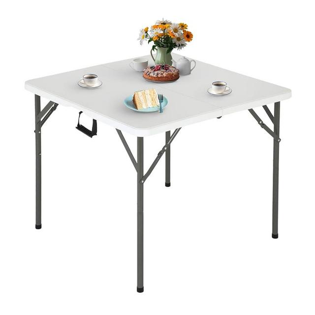 FDW 34" Folding Card Table Plastic Table Portable Square Height Dining Table Perfect for Party and Parties Backyard Events, White