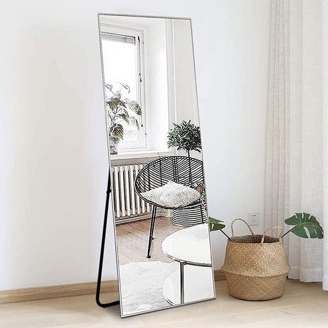 MAYEERTY Floor Mirror Full Length Large Full Body Size Stand up Standing Wall Mounted Mirrors Bedroom Bathroom Décor Metal Frame (Silver, 65x22in)