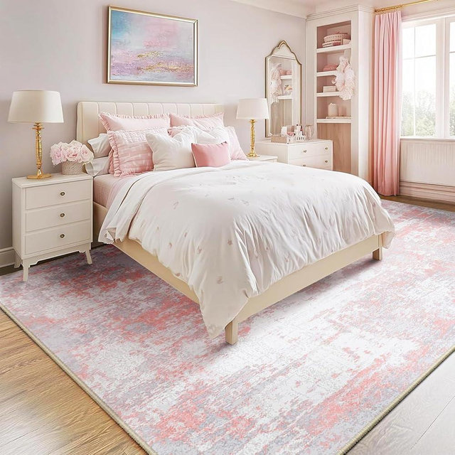 RELEANY Washable Area Rugs 8'x10' Non-Slip Modern Abstract Soft for Living Room Entryway Bedroom Nursery, Print Pattern, Grey Pink