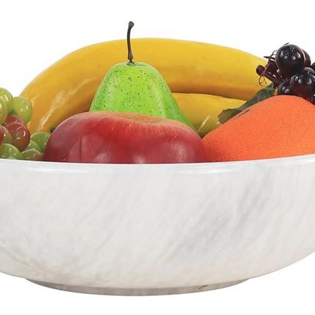 Radicaln Marble Fruit Bowl 10' White Handmade Fruits Serving Bowl For Kitchen Organization - Farmhouse Kitchen Décor Fruits Holder For Dining Table - Kitchen Organization