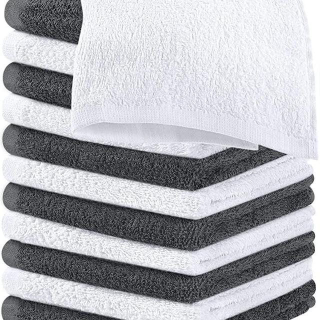 Utopia Towels Cotton Washcloths Set - 100% Ring Spun Cotton, Premium Quality Flannel Face Cloths, Highly Absorbent and Soft Feel Fingertip Towels (12 Pack, Grey, White)