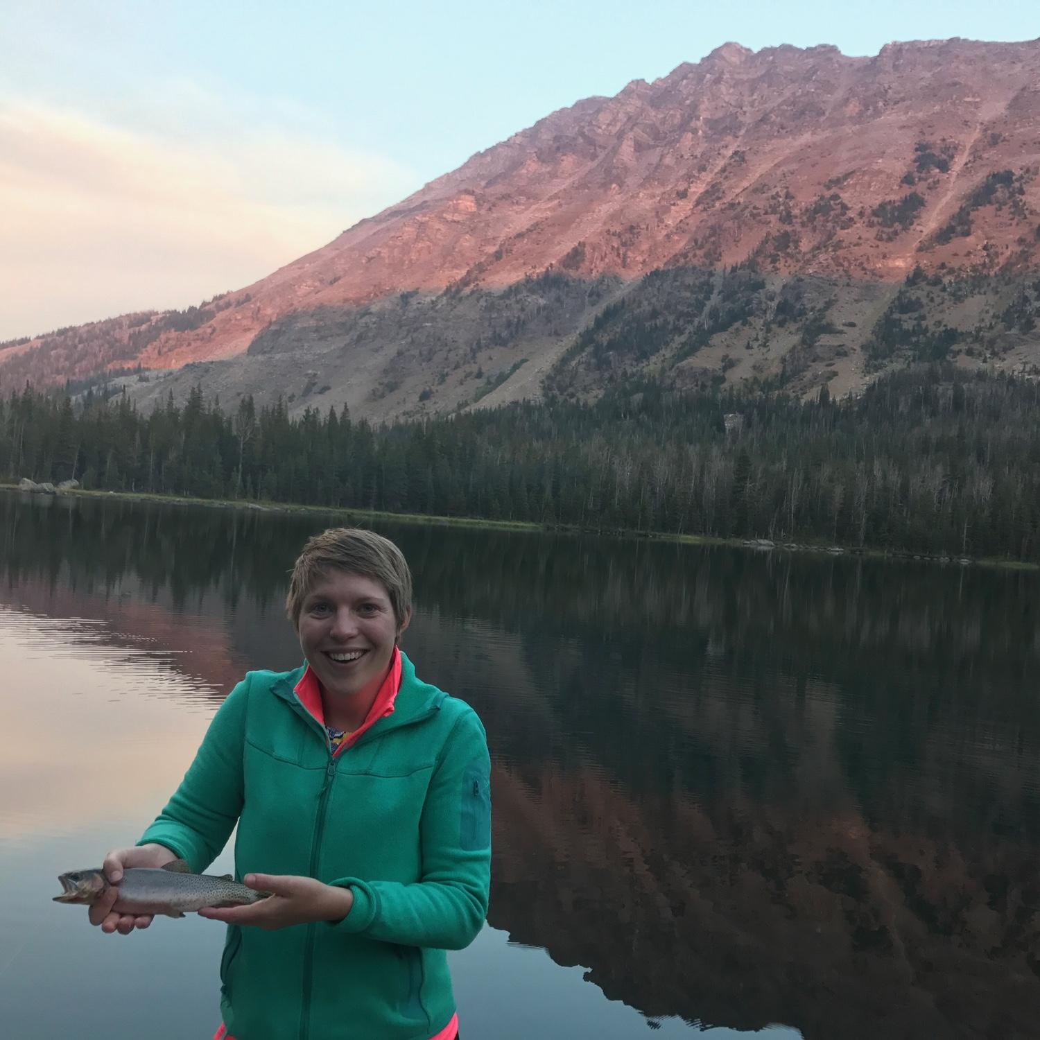 Our first backpacking trip, and Lindsay's first cutthroat trout from a mountain lake