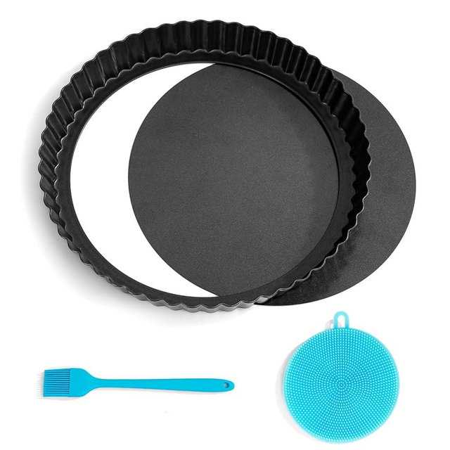 Vnray Sturdy Nonstick Tart Pan 9 inch Removable Bottom, Round Carbon Steel Quiche Pan for Baking, Heavy Duty Tart Mold loose for Pie, Mousse Cakes,Fruit and Desserts