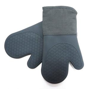 ENJOY LIFE - Heat Resistant Kitchen Oven Mitts 500 Degrees With Non-Slip Silicone Printed Set of 2 Oven Gloves for BBQ Cooking set Baking Grilling Barbecue Microwave Machine Washable Women and Man (Grey, Full)