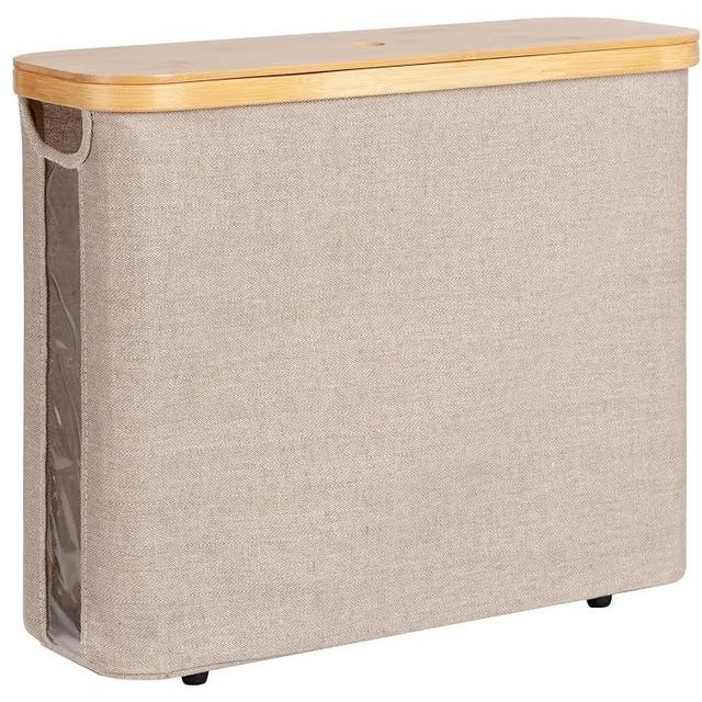 StorageWorks Toilet Paper Storage Basket, Toilet Paper Basket with Bamboo Lid, Large Toilet Paper Holder for up to 9 Mega Rolls, Toilet Paper Storage Cabinet for Bathroom, Brown and Beige, 1 Pack