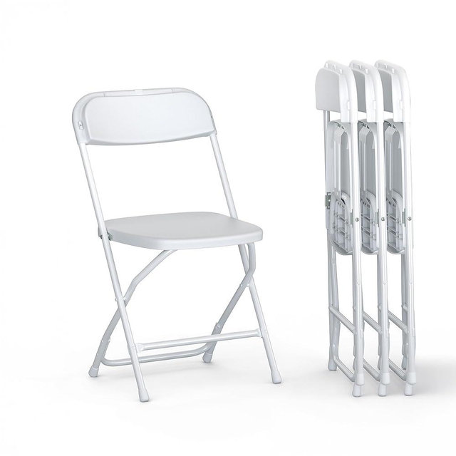 4 PACK White Foldable Plastic Chair | Folding & Stackable | 350 lbs Capacity Steel Frame Seats for Indoor Outdoor | Commercial Use Events Wedding Party Events Bulk Picnic Kitchen Dining