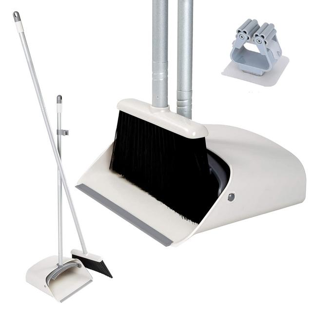 Broom and Dustpan Set, JEHONN Long Handle Lightweight Broom Set Upright Standing Dustpan Stand Up Store Sweep Set for Home Room Kitchen Office Lobby