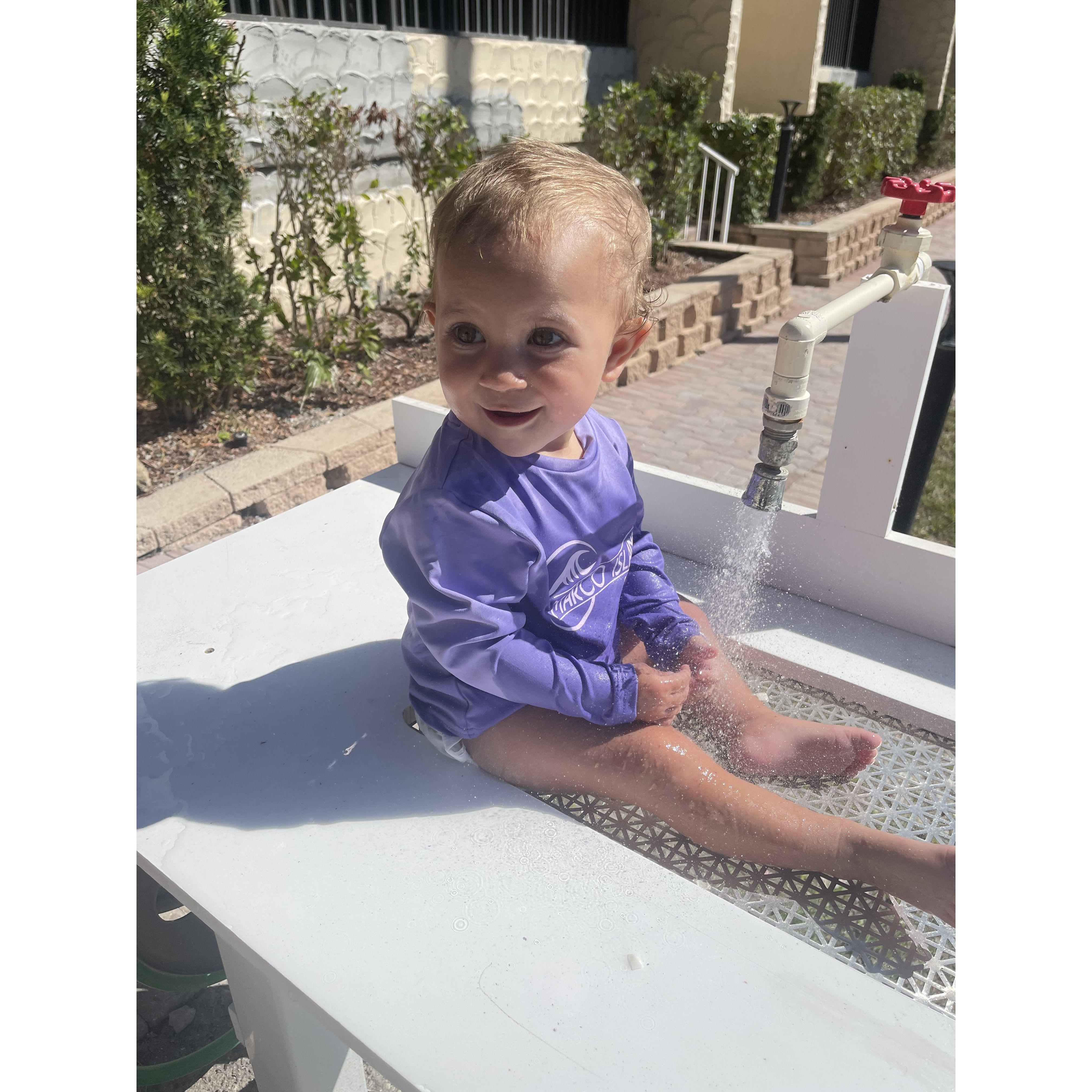 Rinse your sandy toes.