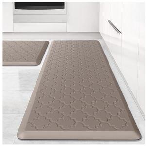 Kitchen Mat [2 PCS] Cushioned Anti-Fatigue Floor Mat Water Resistant Non-Skid Ergonomic Comfort Foam Rugs Standing Mat for Kitchen Floor Office Sink Laundry(Khaki)