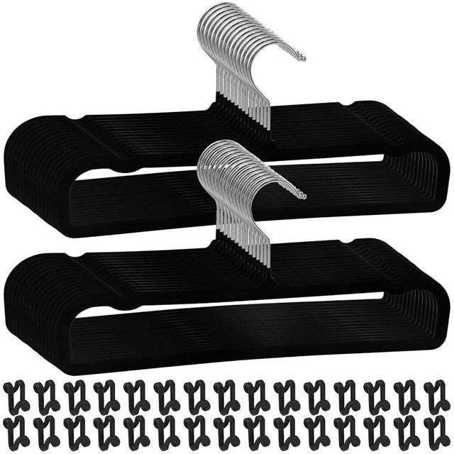 Velvet Pants Hangers Non Slip, 30 Pack Velvet Hangers for Closet with 30 Hooks, Strong Durable Space Saving Slim Clothes Hanger, Ultra Thin Flocked Hanger for Pants, Shirts, Bra, Shorts (Black)