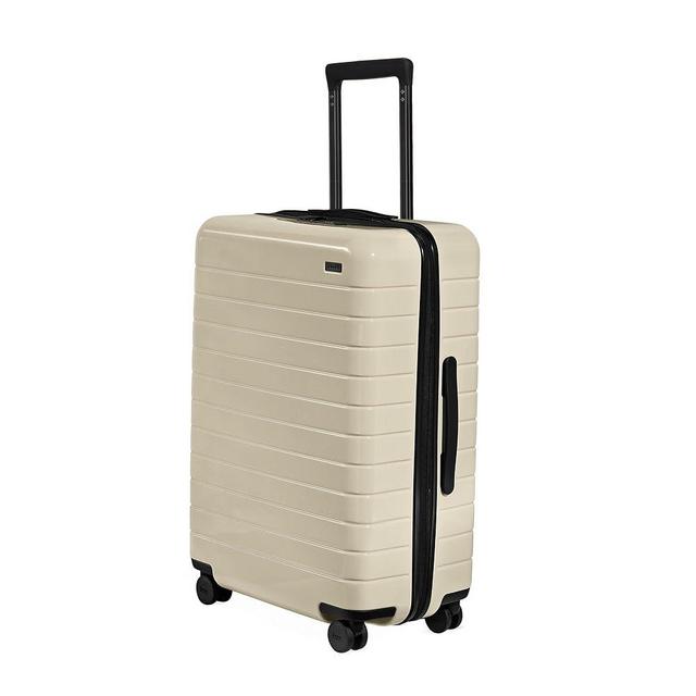Away Medium Checked Luggage, Lightweight Hard Shell Suitcase with Spinner Wheels, Durable Rolling Luggage, TSA Lock, 26 Inch, Salt White