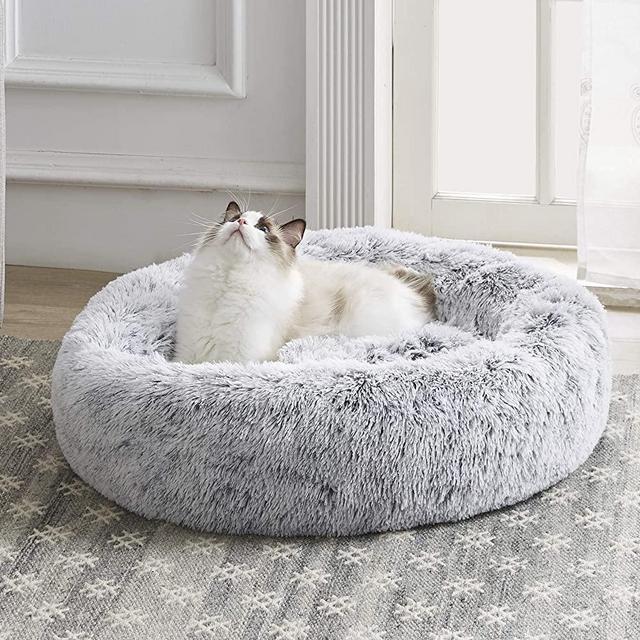 Western Home Faux Fur Dog Bed & Cat Bed, Original Calming Dog Bed for Small Medium Pet, Anti Anxiety Donut Cuddler Round Warm Bed for Dogs with Fluffy Comfy Plush Kennel Cushion(20",24",27")