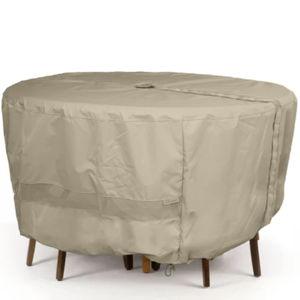 Outdoor Round Dining Table Cover w Umbrella Hole (Elite, tan color) | Coverstore