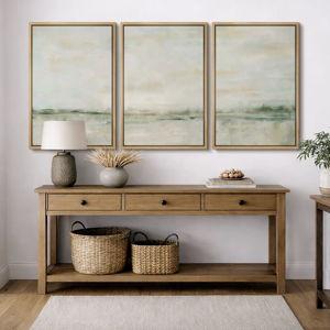 Minimal Landscape "Pastel Green & Yellow Artwork, Abstract Minimalist Illusion Living Room Wall Pictures, 3 Pieces Framed Canvas Giclee Print Wall Art" 16"x24"x3 pcs, 24"x36"x3 pcs - Natural, 36" H x 24" W
